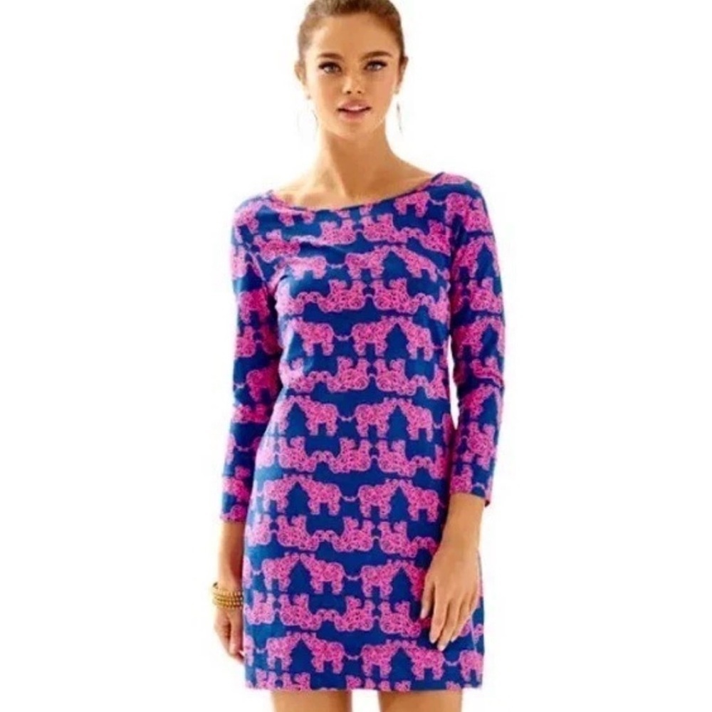 Lilly Pulitzer Marlowe Pack Your Trunk Elephant Pima Cotton Mini Dress Vibrant